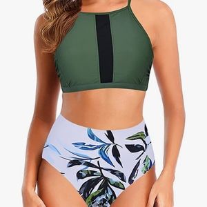 Amazon New high waisted 2 piece swimsuit tummy control bikini